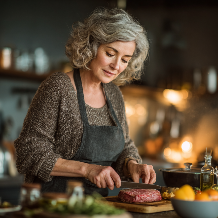 Persoană în vârstă bucurându-se de o masă sănătoasă